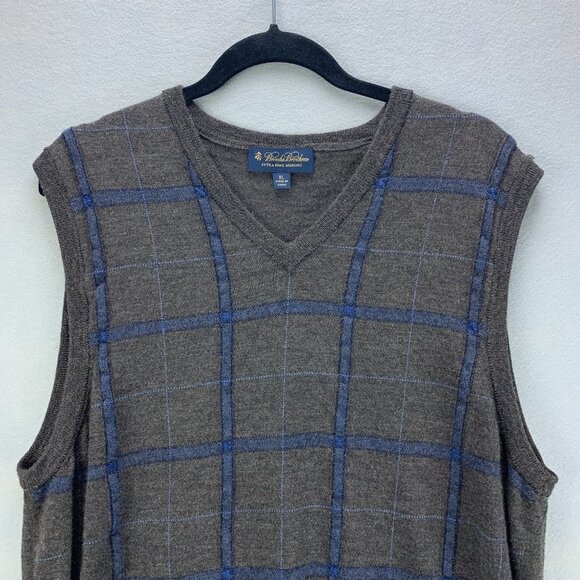 Brooks Brothers Mens Sweater Vest Extra Large Pullover Merino Wool Gray Blue - Picture 2 of 12